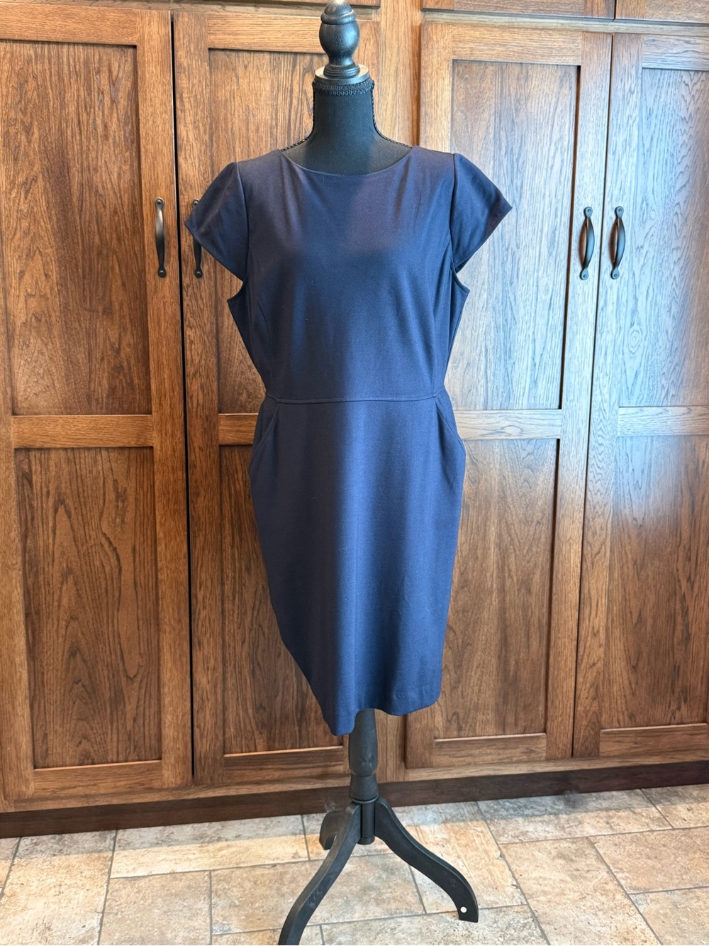 Talbots Navy Cap-Sleeve Sheath Dress